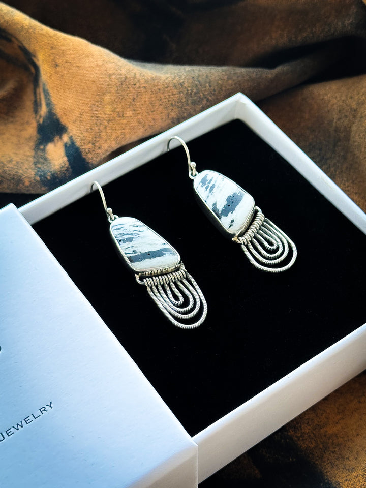 White Buffalo Sterling Silver Fringe Earrings