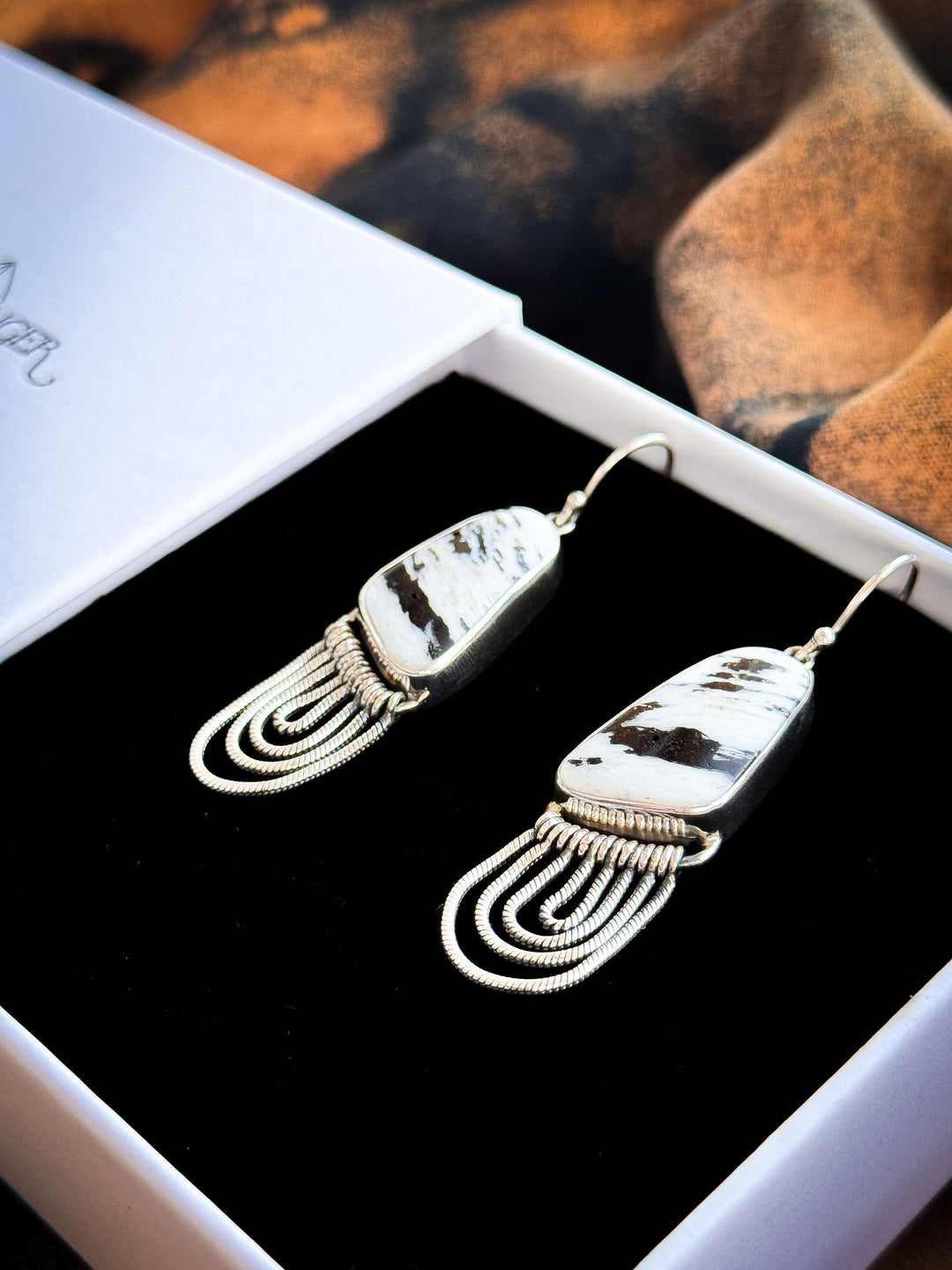 White Buffalo Sterling Silver Fringe Earrings