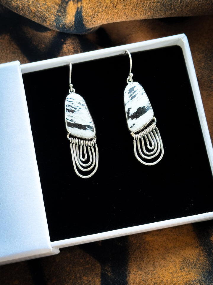 White Buffalo Sterling Silver Fringe Earrings