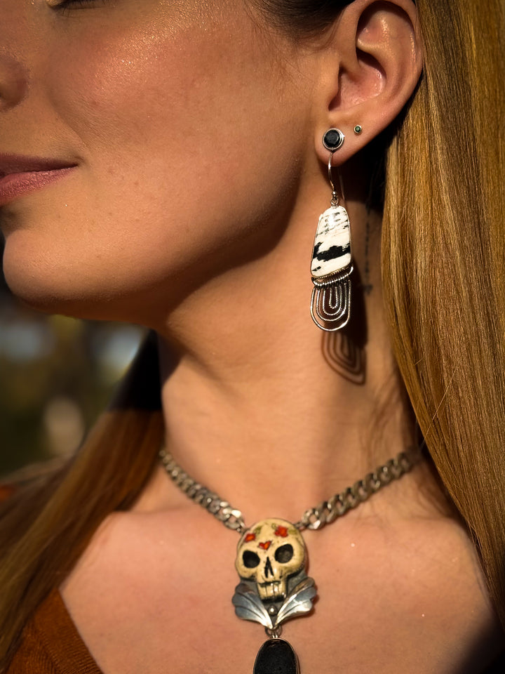 White Buffalo Sterling Silver Fringe Earrings