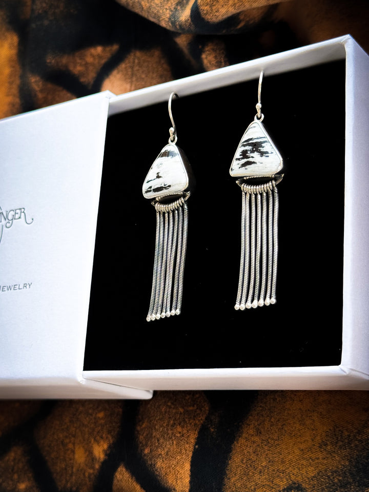 White Buffalo Sterling Silver Fringe Earrings