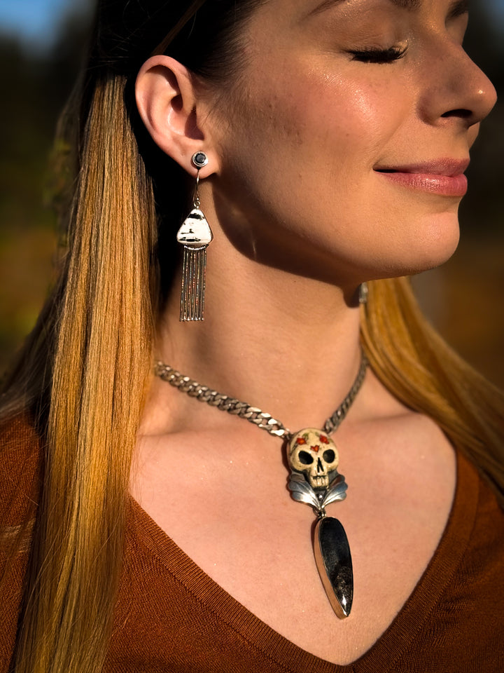White Buffalo Sterling Silver Fringe Earrings