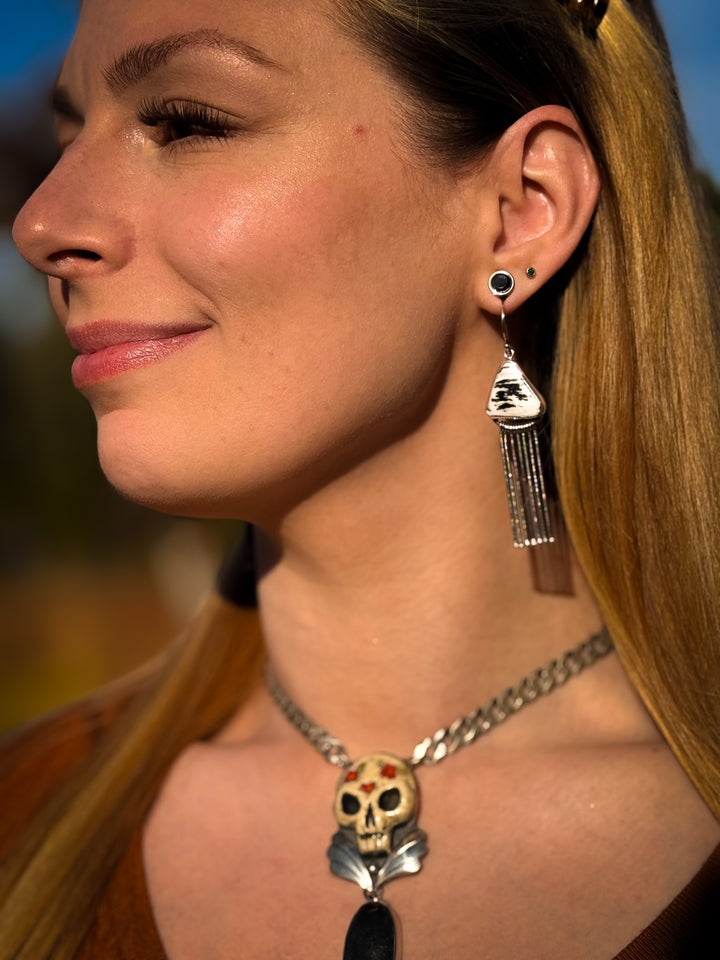 White Buffalo Sterling Silver Fringe Earrings