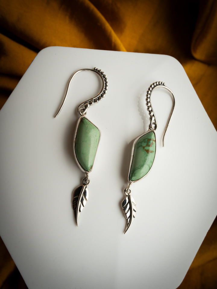 Carico Lake Turquoise Sterling Silver Leaf Earrings