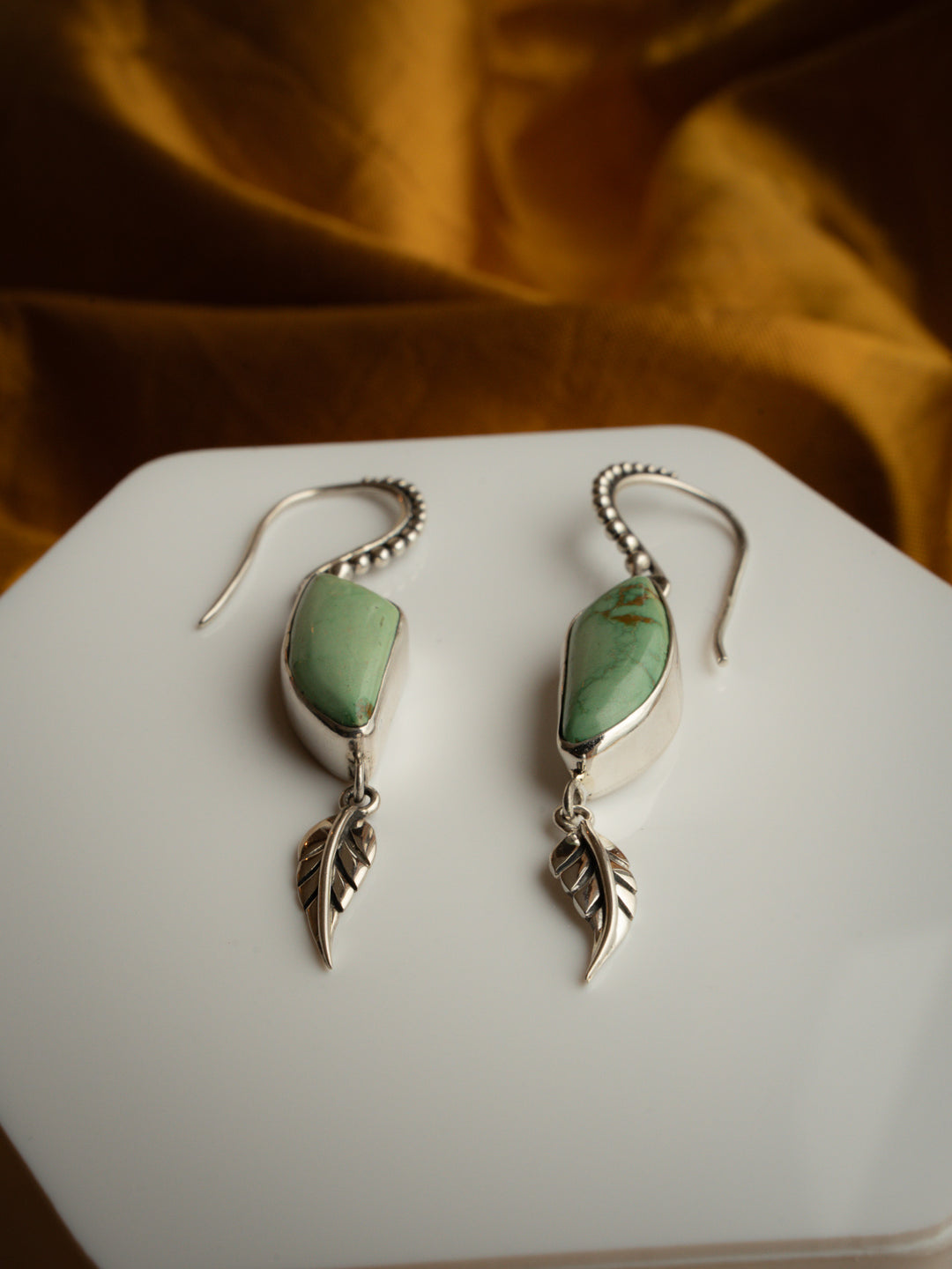 Carico Lake Turquoise Sterling Silver Leaf Earrings