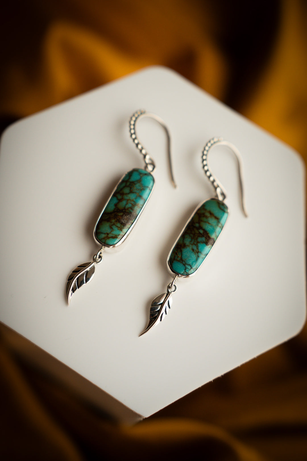 Hubei Turquoise Sterling Silver Leaf Earrings
