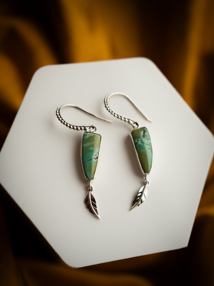 Carico Lake Turquoise Sterling Silver Leaf Earrings