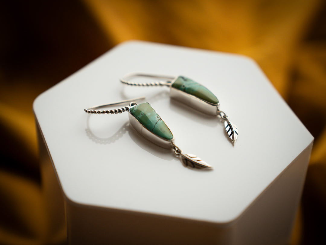 Carico Lake Turquoise Sterling Silver Leaf Earrings