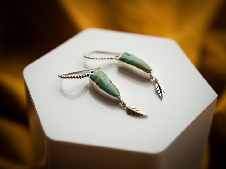 Carico Lake Turquoise Sterling Silver Leaf Earrings