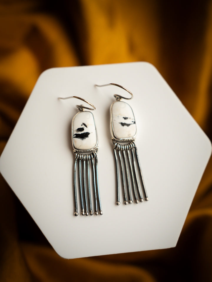 White Buffalo Sterling Silver Fringe Earrings