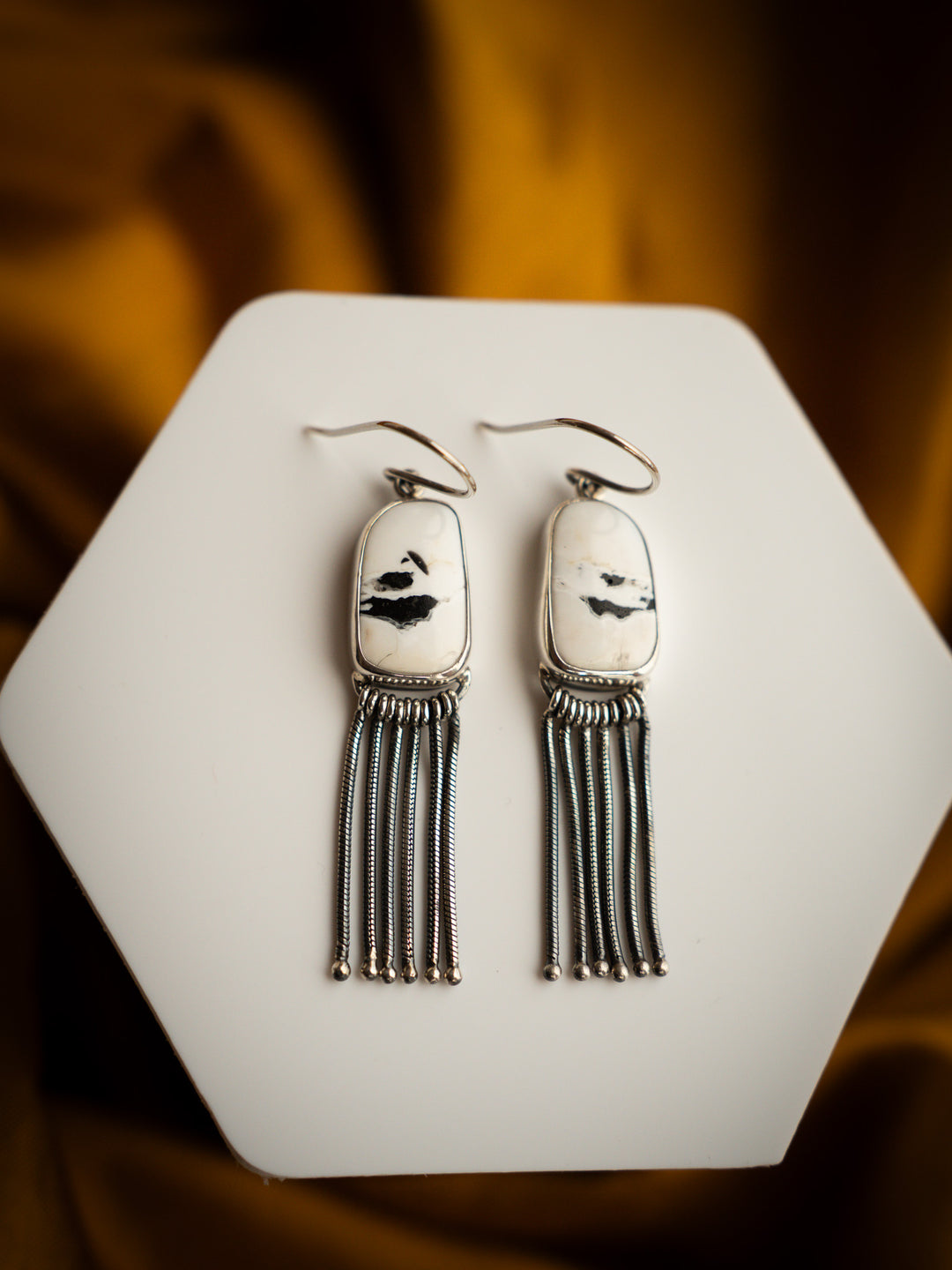 White Buffalo Sterling Silver Fringe Earrings