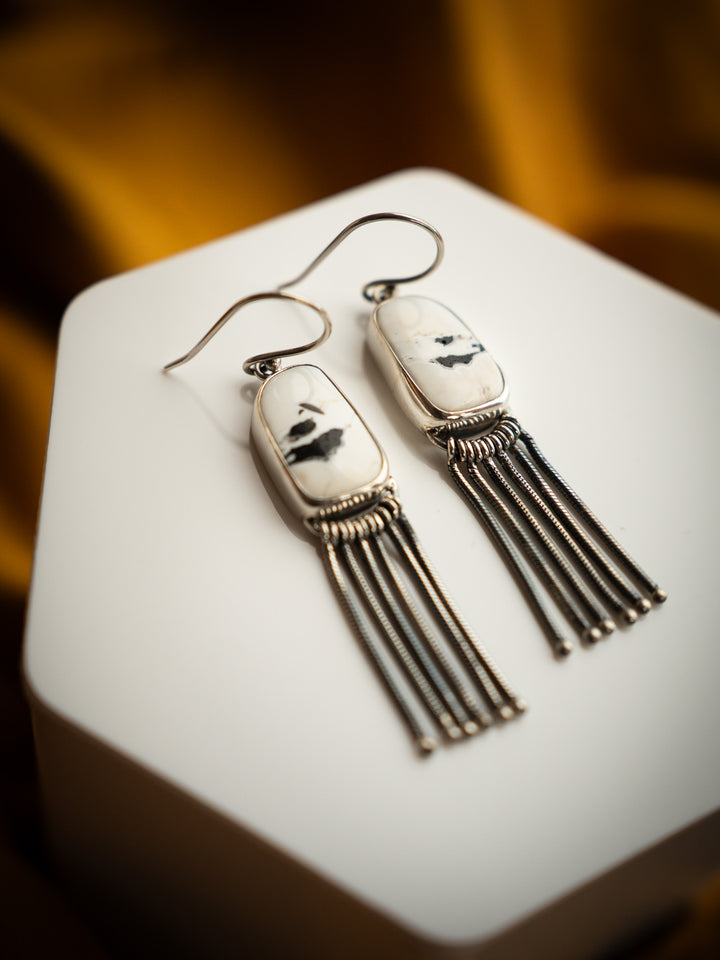 White Buffalo Sterling Silver Fringe Earrings