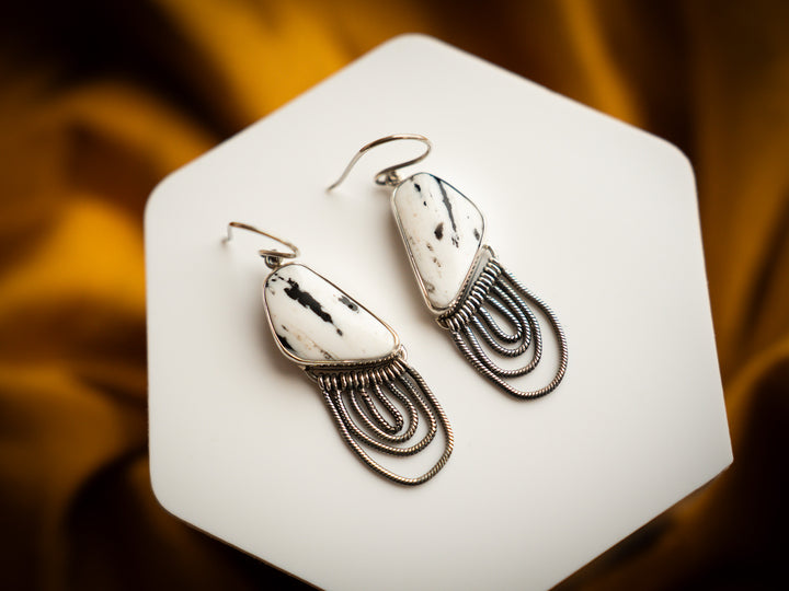 White Buffalo Sterling Silver Fringe Earrings