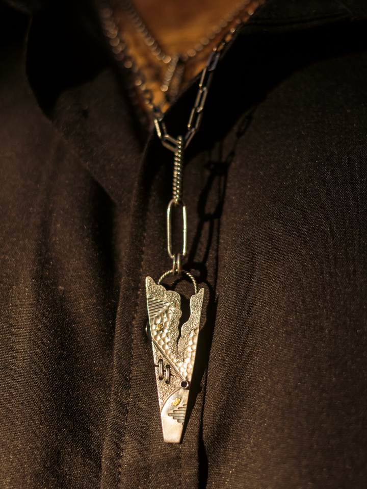 Summit Gold Nugget Silver Weaved Pendant