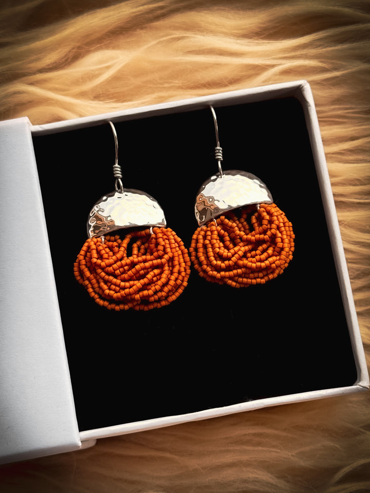 Autumn Lore Swings - Mustard Beaded Earrings