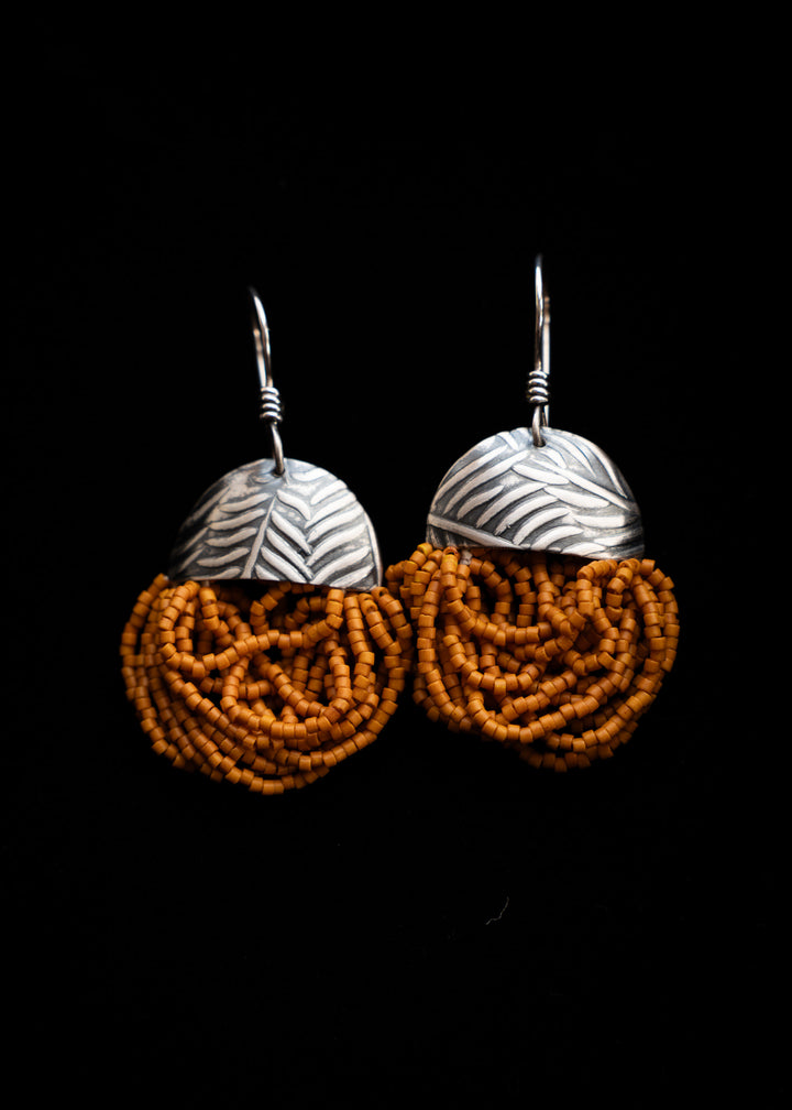 Autumn Lore Swings - Mustard Beaded Earrings