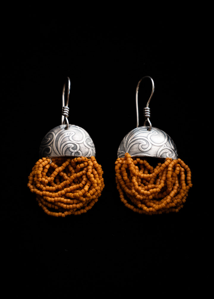 Autumn Lore Swings - Mustard Beaded Earrings