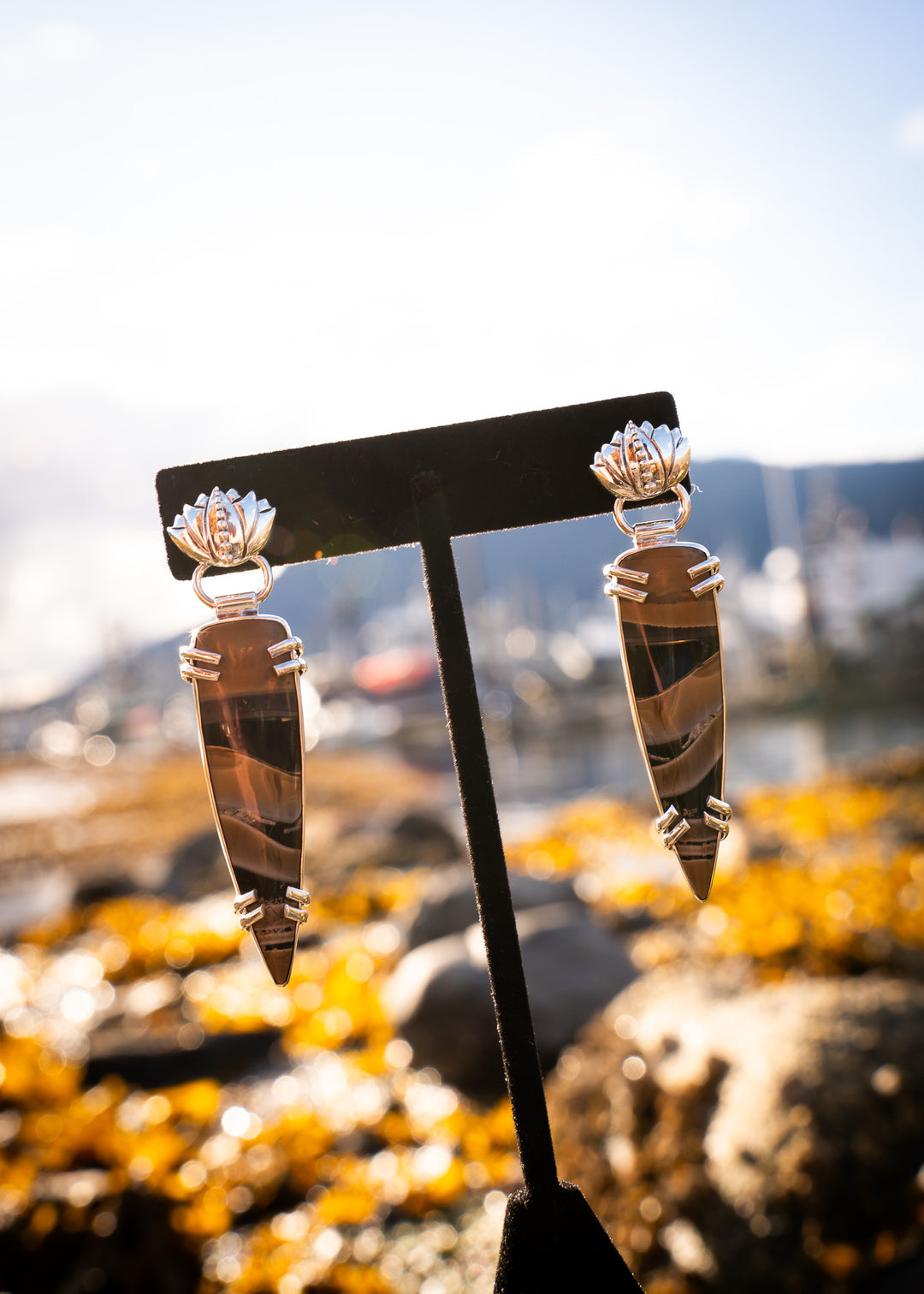 Fryite Jasper Lotus Post Point Earrings