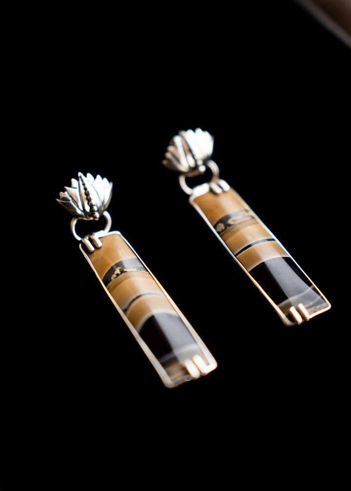 Fryite Jasper Lotus Post Bar Earrings