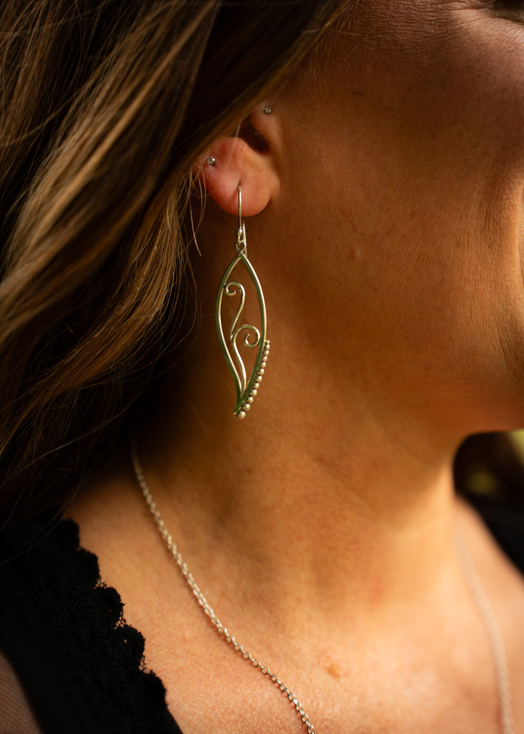 Duskfire | Sterling Silver Statement Leaf Earrings | Mewali Meadows