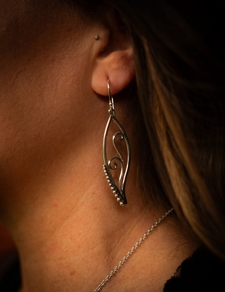 Duskfire | Sterling Silver Statement Leaf Earrings | Mewali Meadows