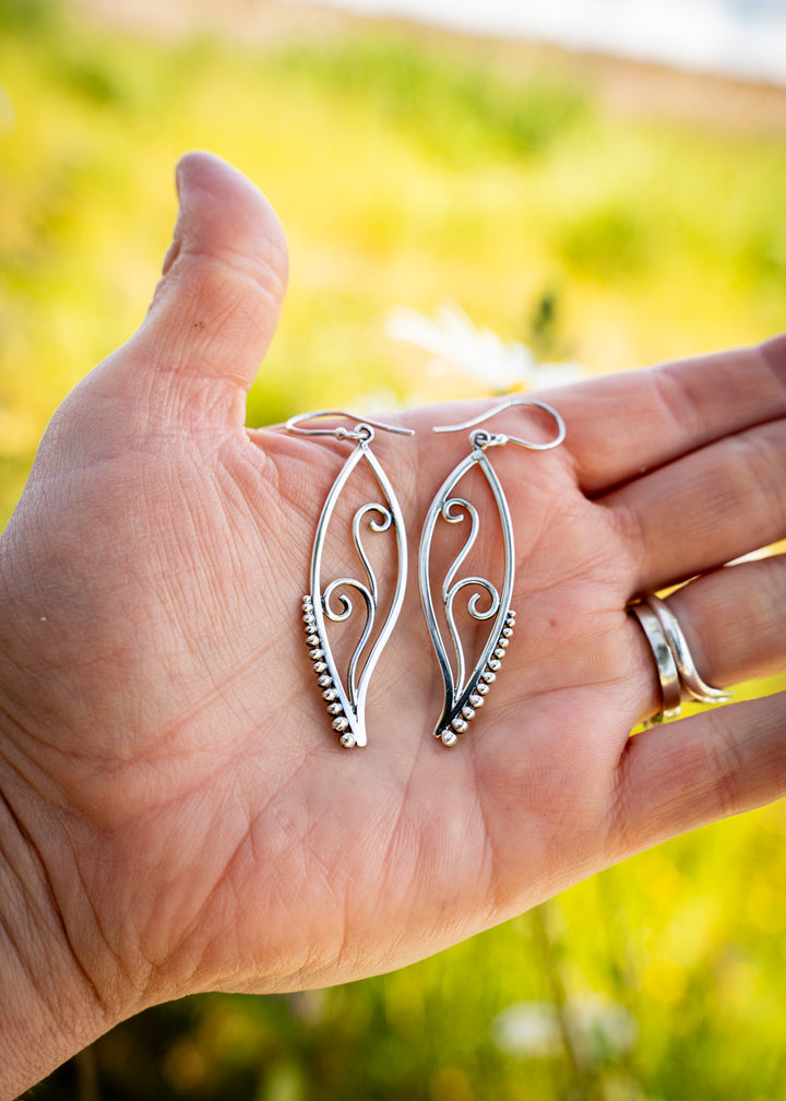 Duskfire | Sterling Silver Statement Leaf Earrings | Mewali Meadows