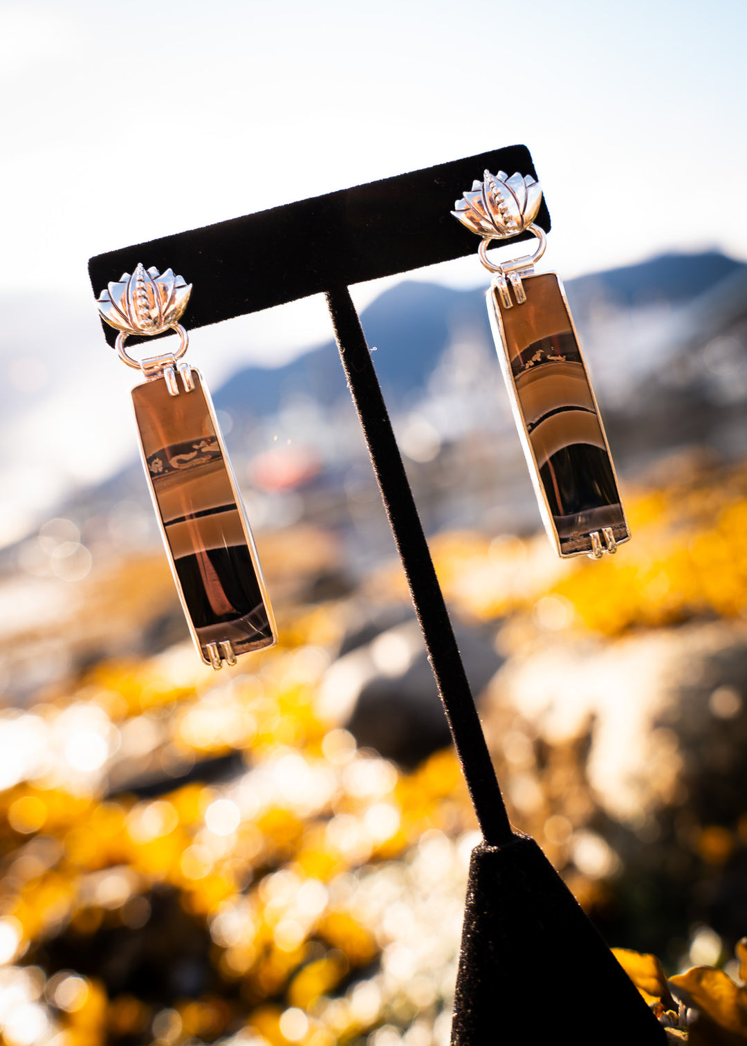Fryite Jasper Lotus Post Bar Earrings