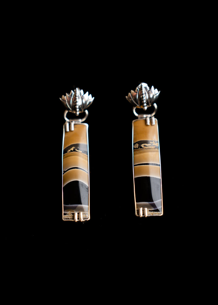 Fryite Jasper Lotus Post Bar Earrings