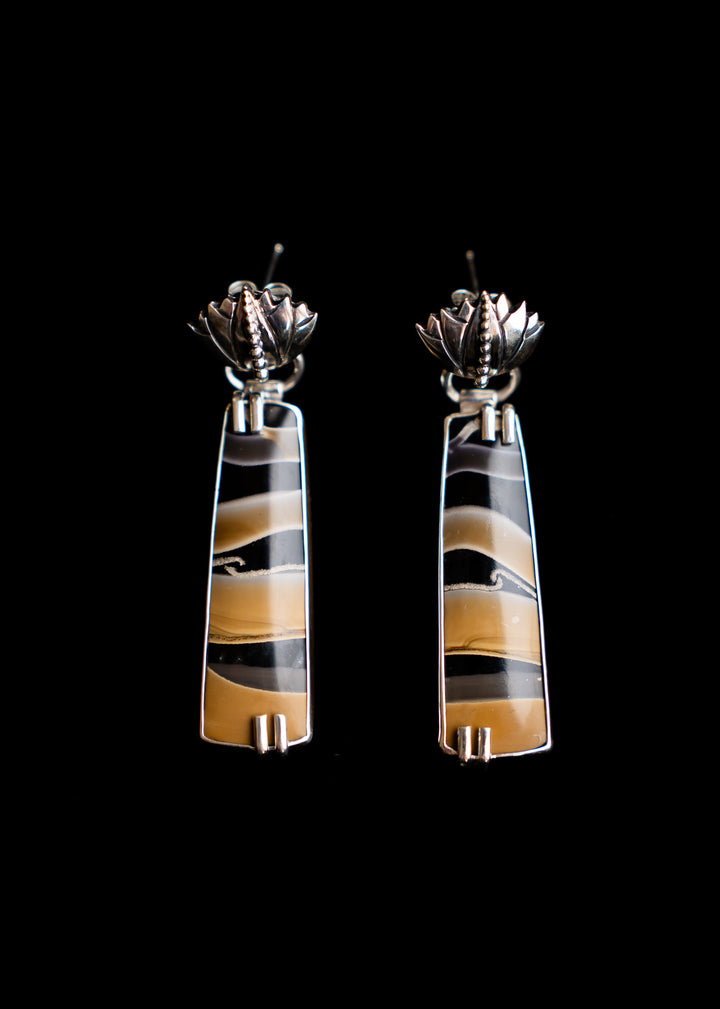 Fryite Jasper Lotus Post Long Drop Earrings