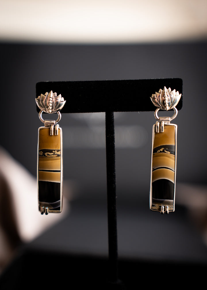 Fryite Jasper Lotus Post Bar Earrings
