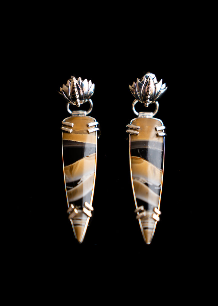 Fryite Jasper Lotus Post Point Earrings