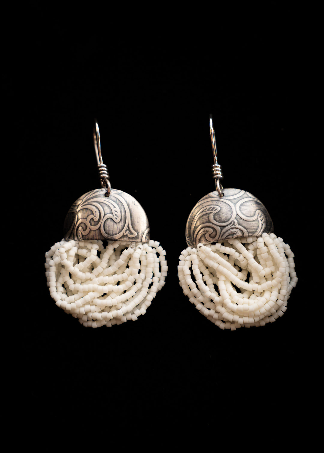 Glacial Lace Drops - White Beaded Earrings