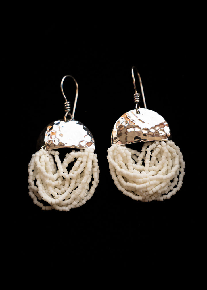 Glacial Lace Drops - White Beaded Earrings