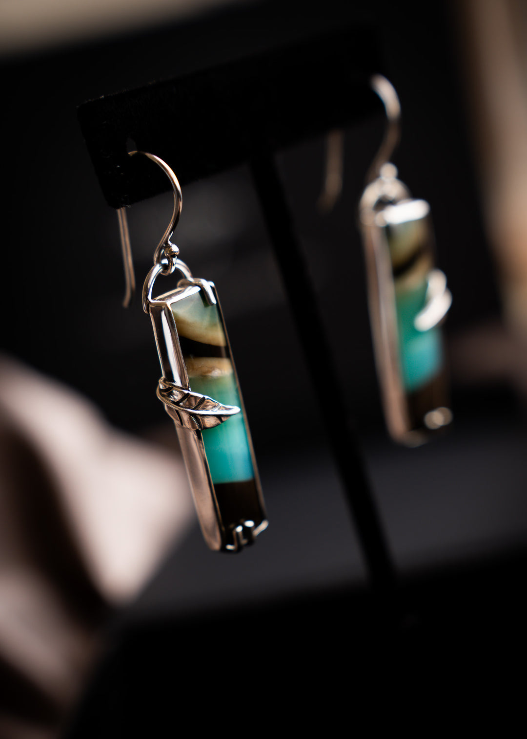 Opalwood Bar Earrings with Silver Leaf
