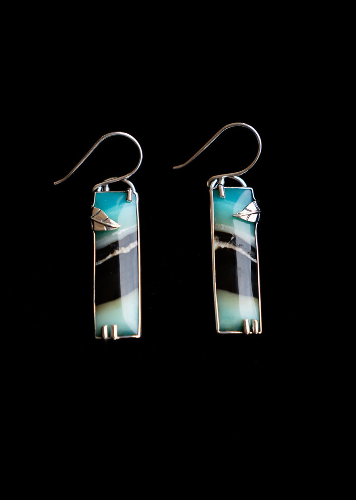 Long Opalwood Bar Earrings with Silver Leaf