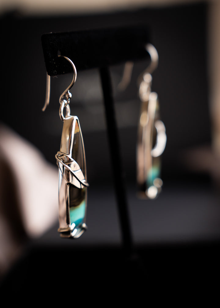Opalwood Blade Earrings with Silver Leaf