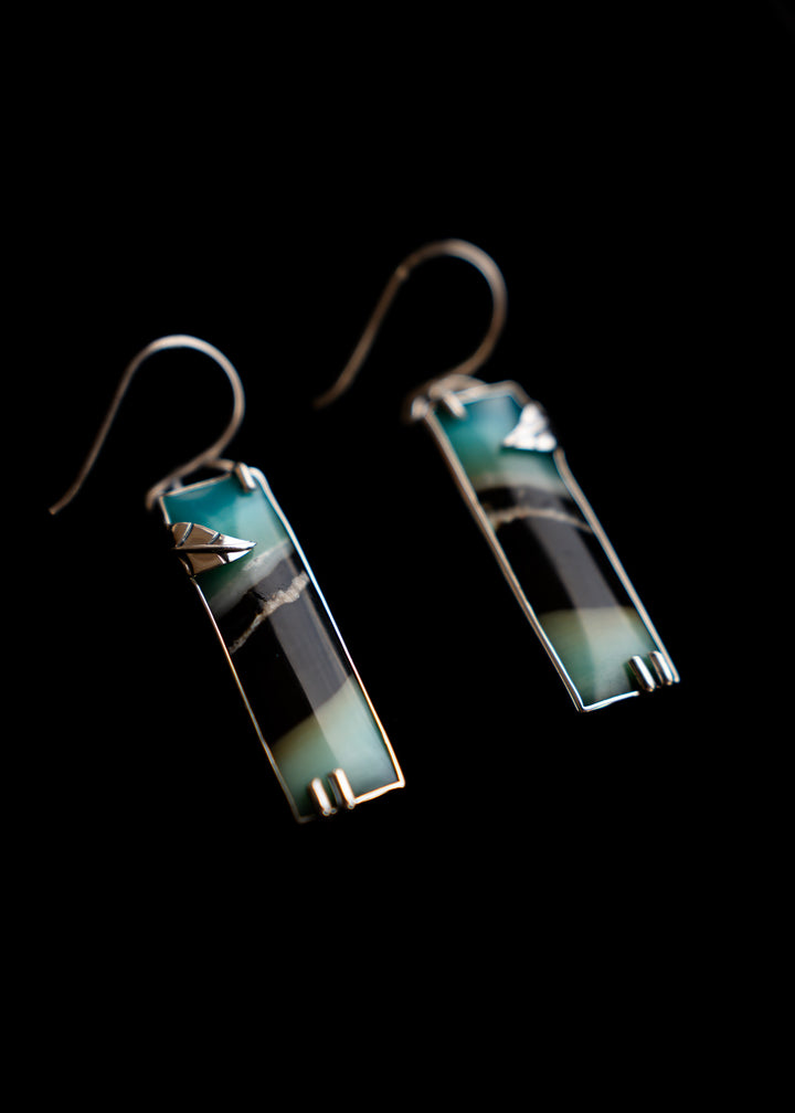 Long Opalwood Bar Earrings with Silver Leaf