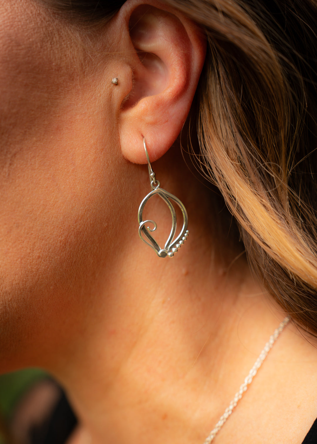 Nightsong | Sterling Silver Marquise Leaf Earrings | Mewali Meadows