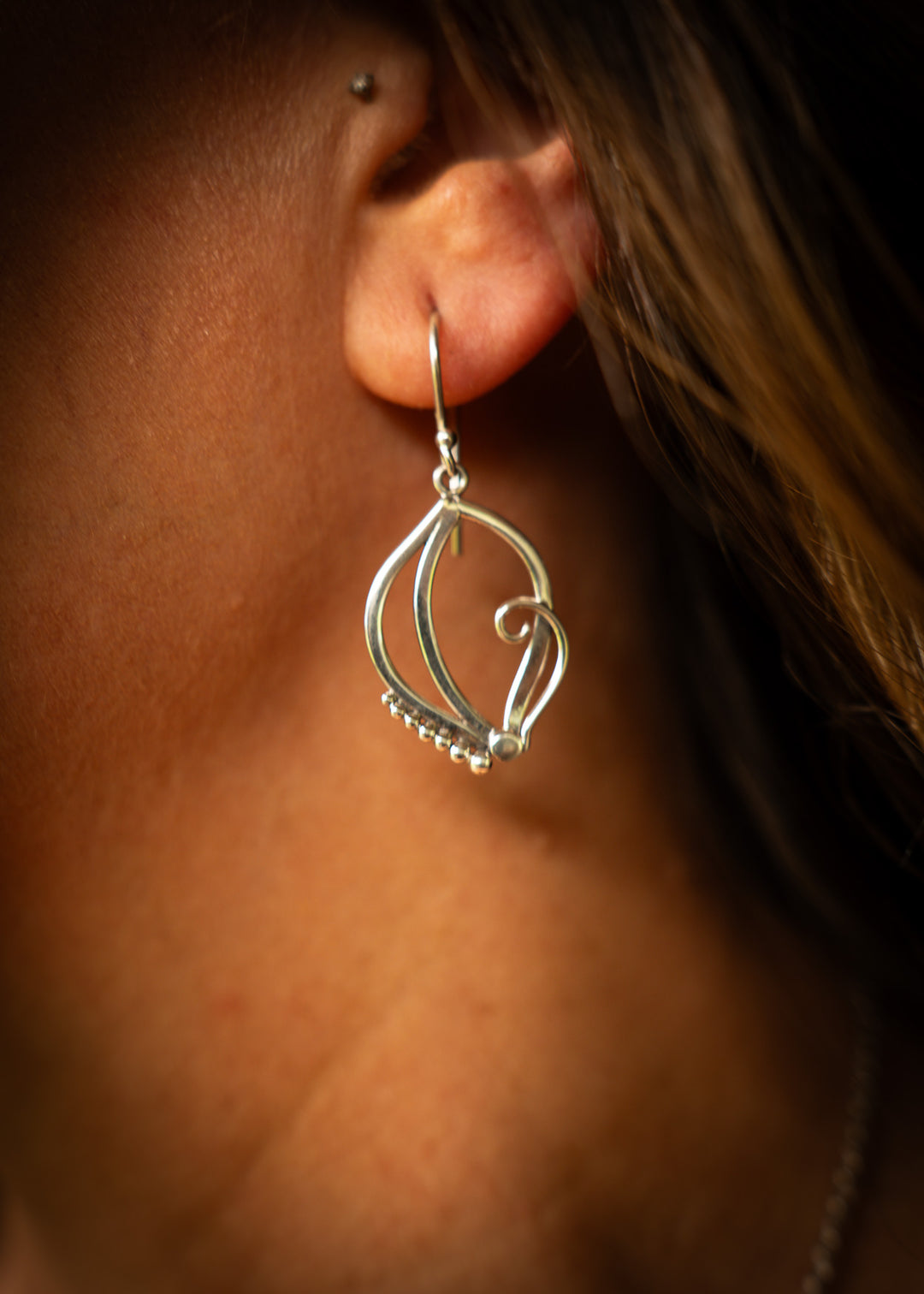 Nightsong | Sterling Silver Marquise Leaf Earrings | Mewali Meadows