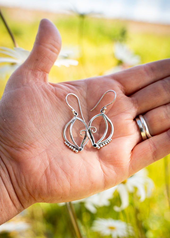 Nightsong | Sterling Silver Marquise Leaf Earrings | Mewali Meadows