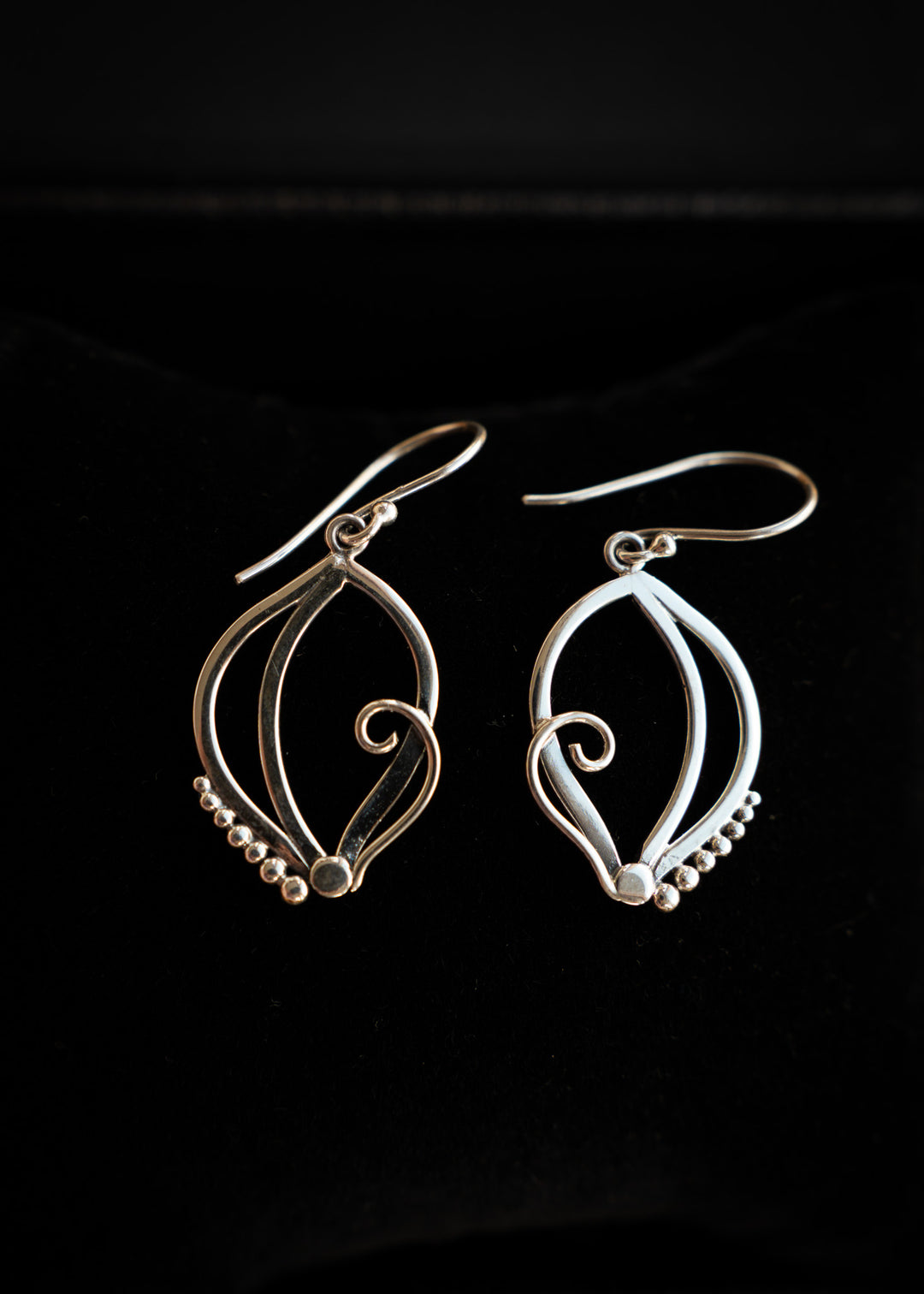 Nightsong | Sterling Silver Marquise Leaf Earrings | Mewali Meadows