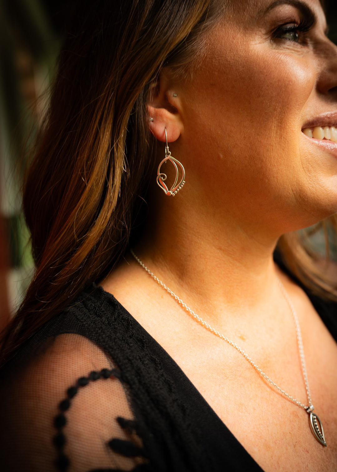 Nightsong | Sterling Silver Marquise Leaf Earrings | Mewali Meadows