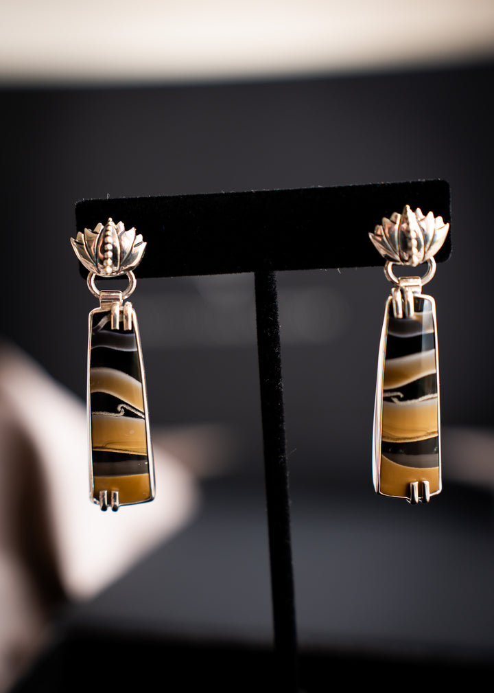 Fryite Jasper Lotus Post Long Drop Earrings
