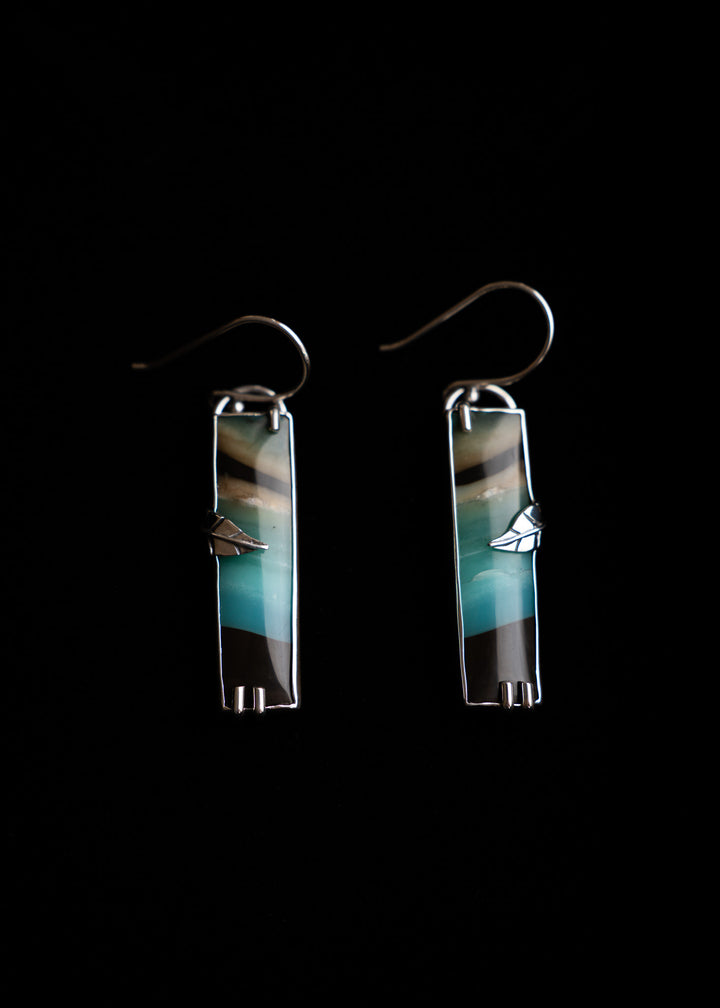 Opalwood Bar Earrings with Silver Leaf