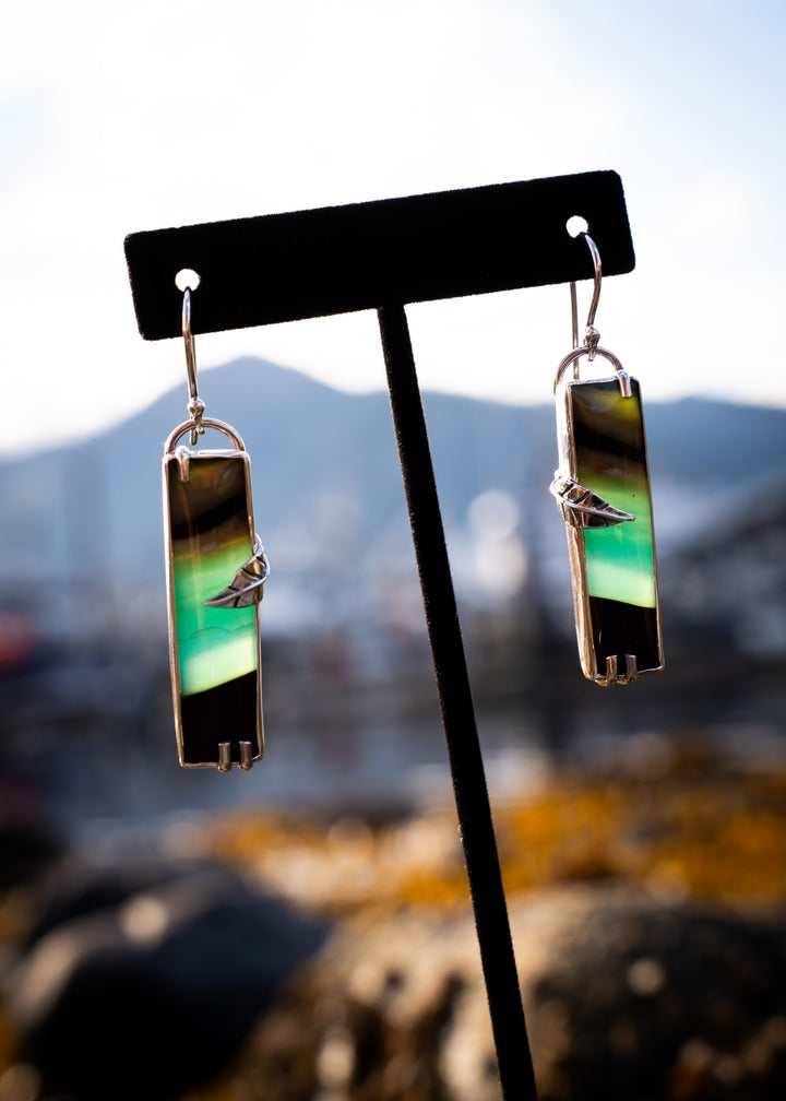 Opalwood Bar Earrings with Silver Leaf