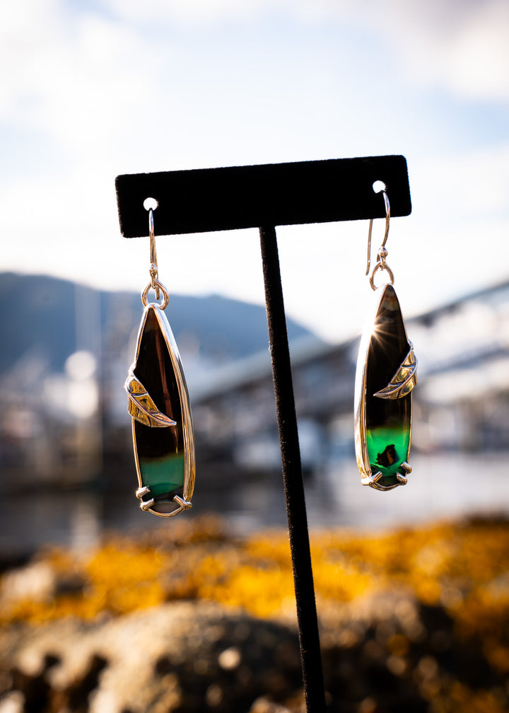 Opalwood Blade Earrings with Silver Leaf