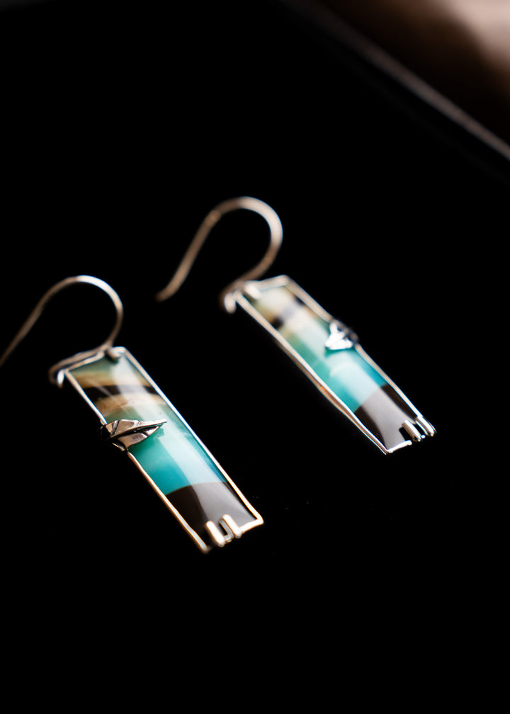 Opalwood Bar Earrings with Silver Leaf