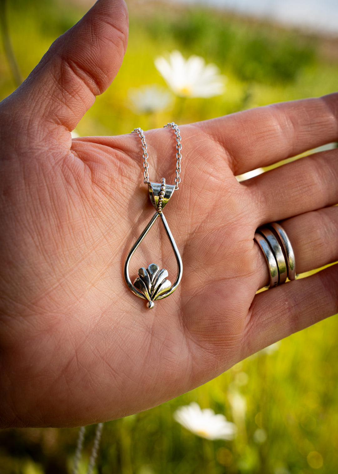 Padma | Sterling Silver Lotus Pendant | Mewali Meadows