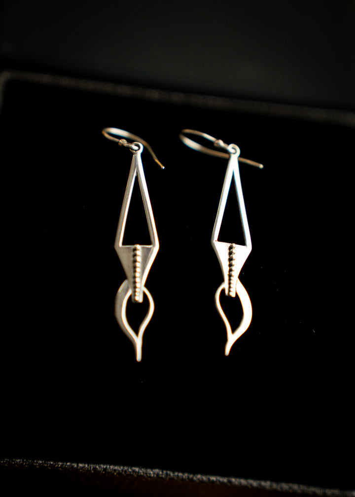 Quill | Sterling Silver Feather Drop Earrings | Mewali Meadows