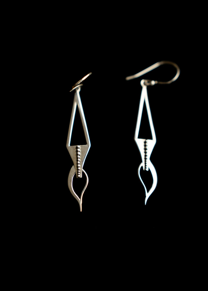 Quill | Sterling Silver Feather Drop Earrings | Mewali Meadows